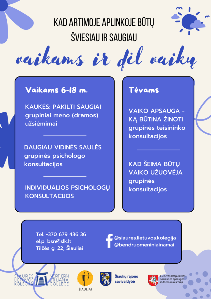 vaikams ir dėl vaikų, smurtas šeimoje, kompleksinės paslaugos, Šiauliai, Šiaulių rajonas, vaikai, paaugliai, psichologas, konsultacijos, teisininkas, individualios konsultacijos, grupinės